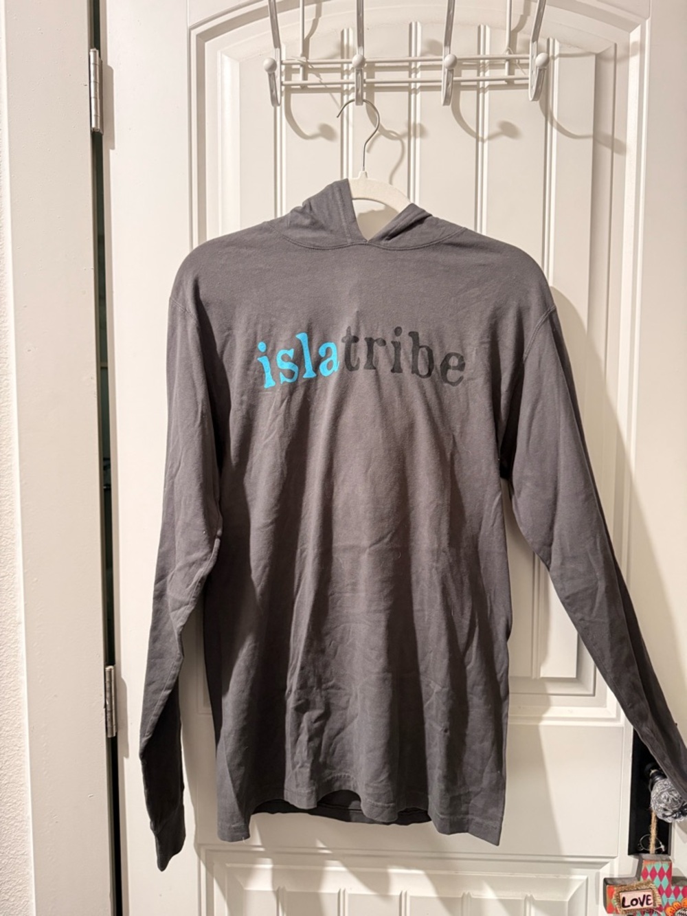 IslaTribe Gray Long Sleeve Hooded Tee with Blue Logo
